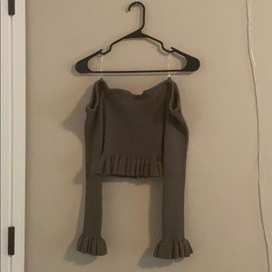 off shoulder green sweater